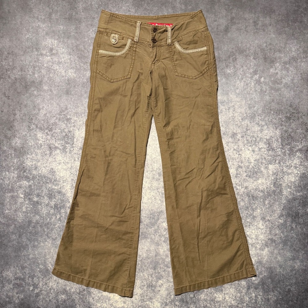 Freestyle Revolution Mushroom Brown Flare Leg Pants Low Rise Y2K Boho Size 7/28